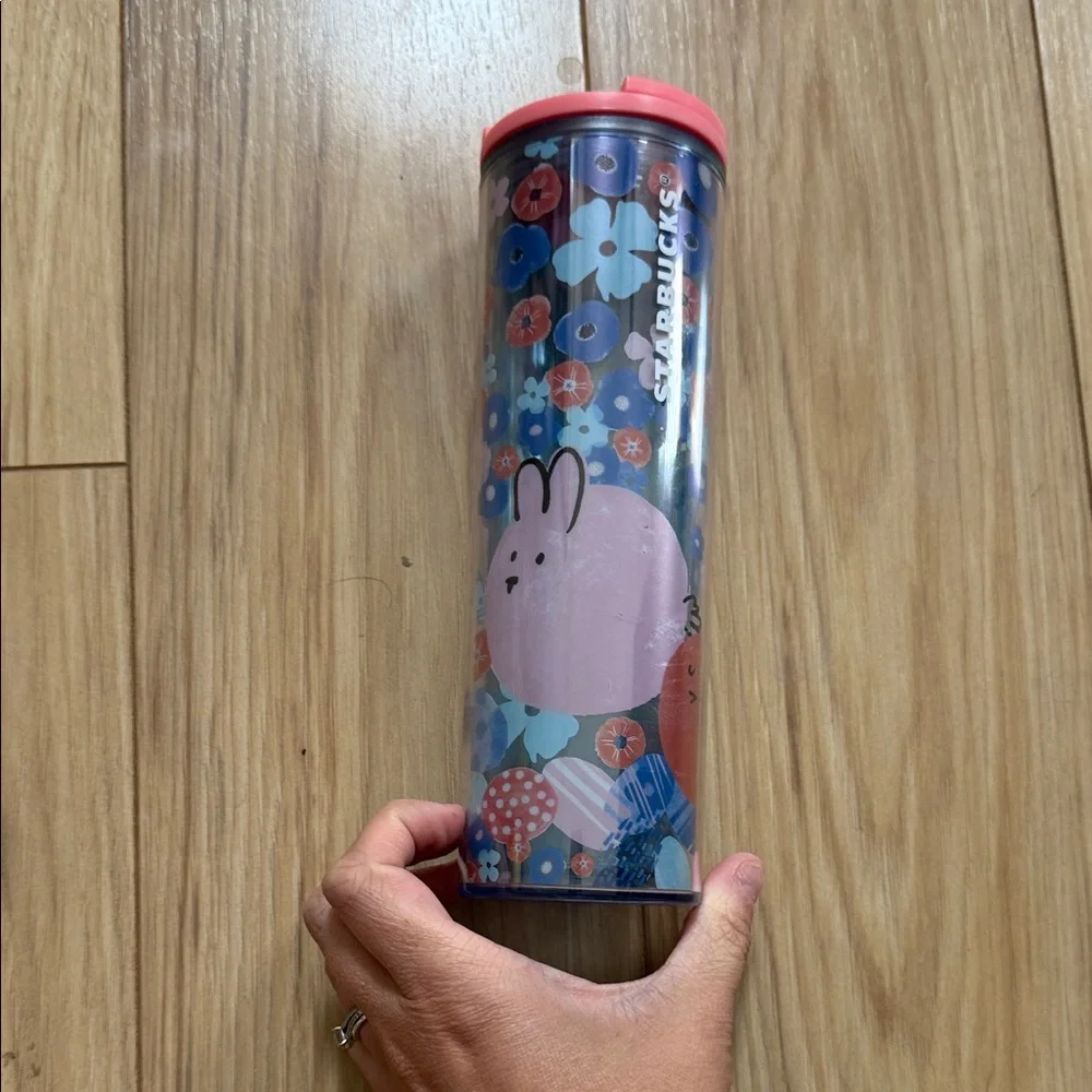 Starbucks Blue Floral Bunny Tumbler with Pink Lid